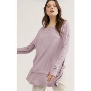 WE THE FREE North Shore Prairie Lilac Waffle Thermal Long Sleeve Oversized Top S